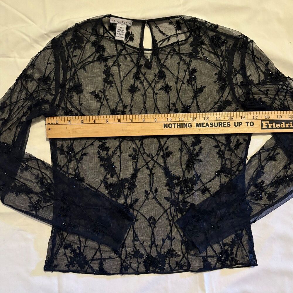 Anne Klein Y2K Beaded Mesh Long Sleeve Blouse Top Size 6 2000s Fairy Grunge - Picture 5 of 8